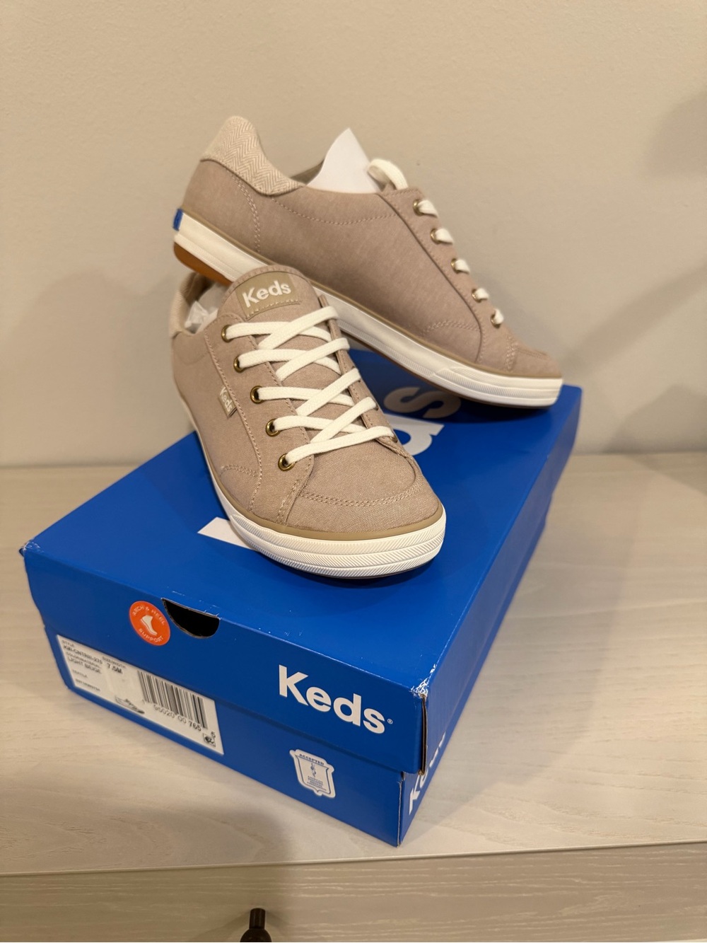 Keds Taupe Canvas Low-Top Sneakers with White Laces
